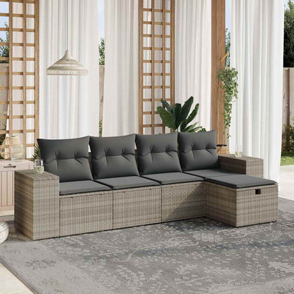 Set Divano da Giardino 5pz con Cuscini Grigio Chiaro Polyrattan - homemem39