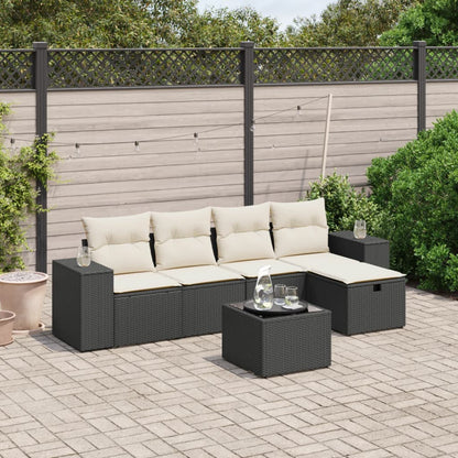 Set Divano da Giardino 6 pz con Cuscini Nero in Polyrattan - homemem39