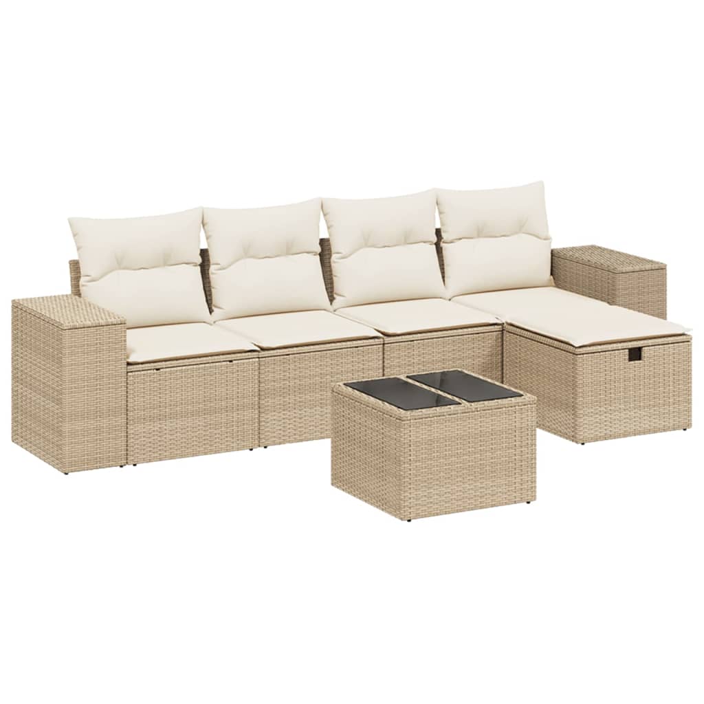 Set Divano da Giardino 6 pz con Cuscini Beige in Polyrattan - homemem39