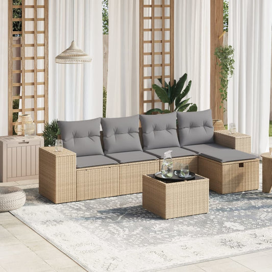 Set Divano da Giardino 6 pz con Cuscini Beige Misto Polyrattan - homemem39