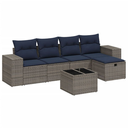 Set Divano da Giardino 6 pz con Cuscini Grigio in Polyrattan | homemem39