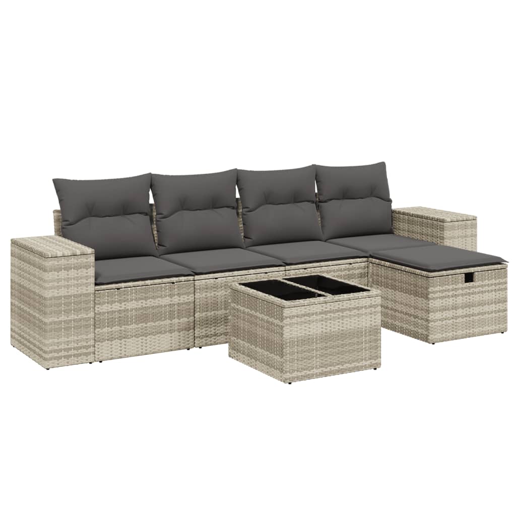 Set Divano da Giardino 6pz con Cuscini Grigio Chiaro Polyrattan - homemem39