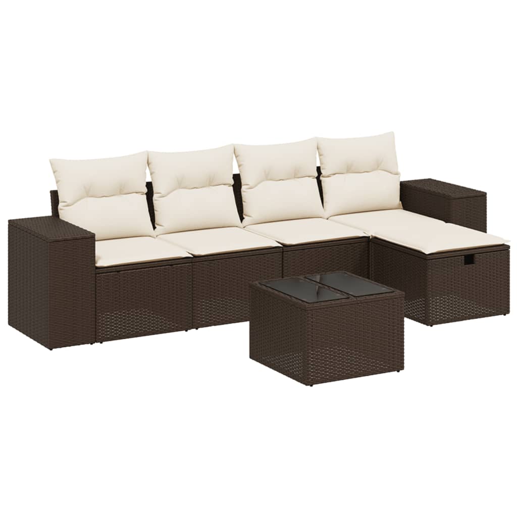 Set Divano da Giardino 6 pz con Cuscini Marrone in Polyrattan - homemem39