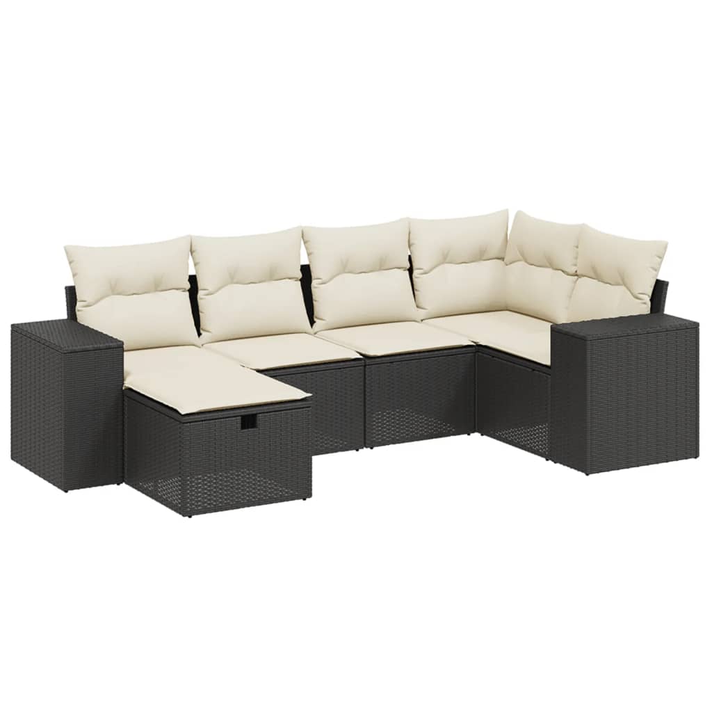 Set Divano da Giardino 6 pz con Cuscini Nero in Polyrattan - homemem39