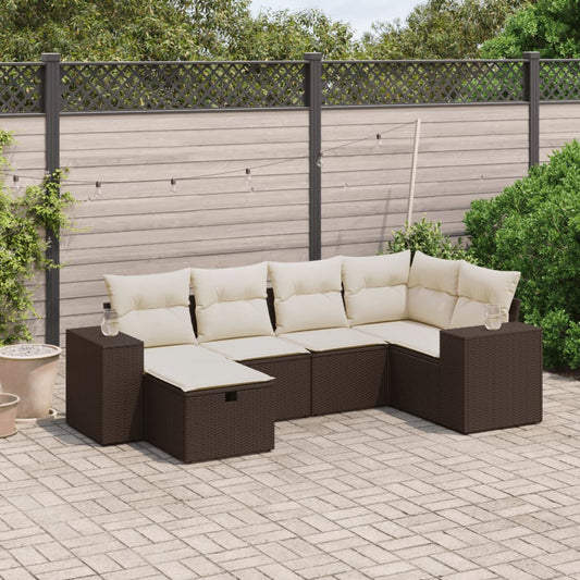 Set Divano da Giardino 6 pz con Cuscini Marrone in Polyrattan - homemem39