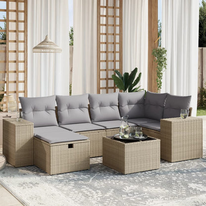 Set Divano da Giardino 7 pz con Cuscini Beige Misto Polyrattan - homemem39