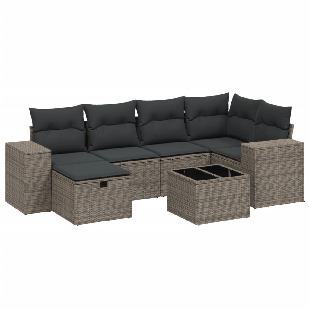 Set Divani da Giardino 7pz con Cuscini Grigio Chiaro Polyrattan - homemem39