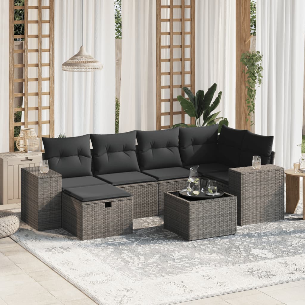 Set Divani da Giardino 7pz con Cuscini Grigio Chiaro Polyrattan - homemem39