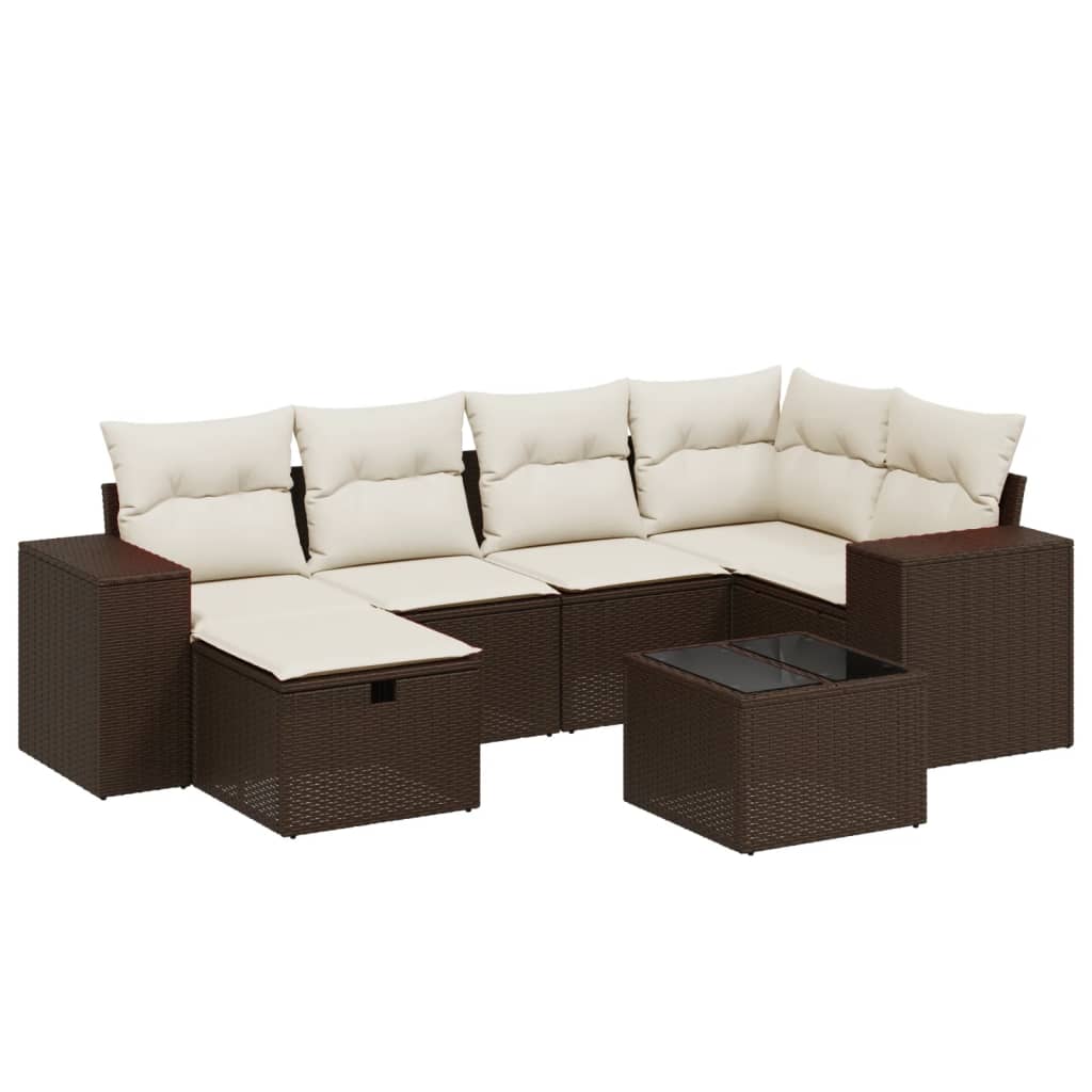 Set Divani da Giardino 7 pz con Cuscini Marrone in Polyrattan - homemem39