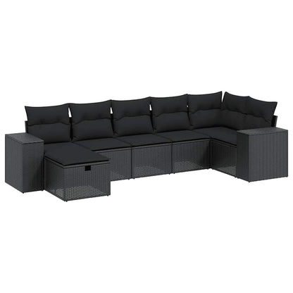 Set Divani da Giardino con Cuscini 7pz Nero Polyrattan | homemem39
