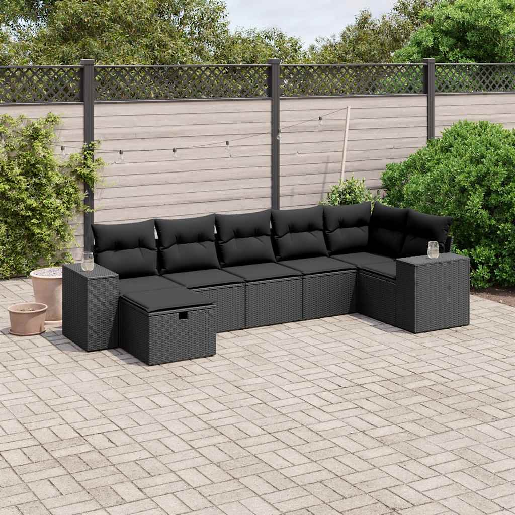 Set Divani da Giardino con Cuscini 7pz Nero Polyrattan | homemem39