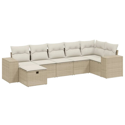 Set Divani da Giardino 7 pz con Cuscini Beige in Polyrattan - homemem39