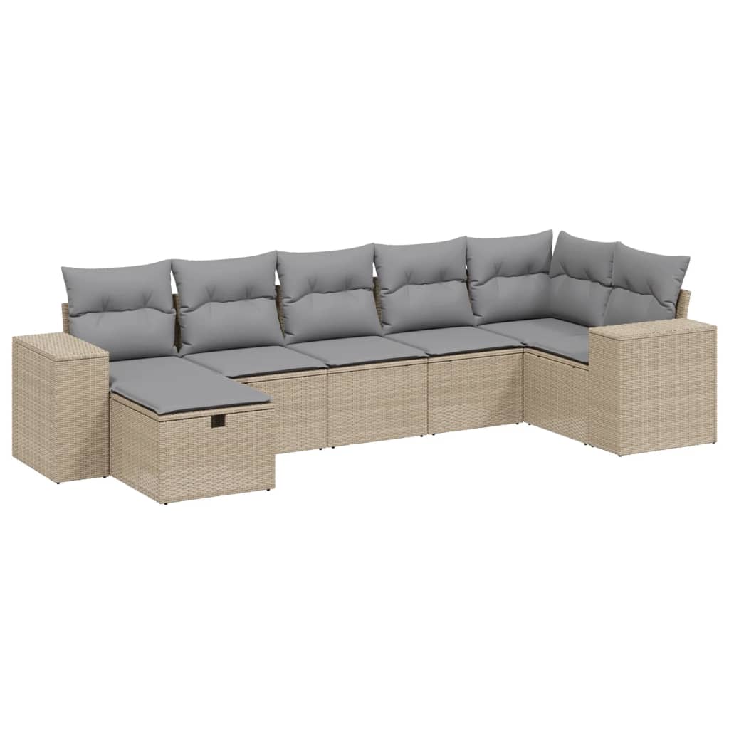Set Divano da Giardino 7 pz con Cuscini Beige Misto Polyrattan - homemem39