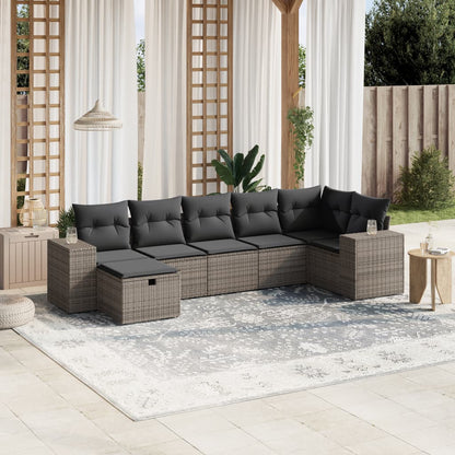 Set Divani da Giardino 7 pz con Cuscini Grigio in Polyrattan | homemem39