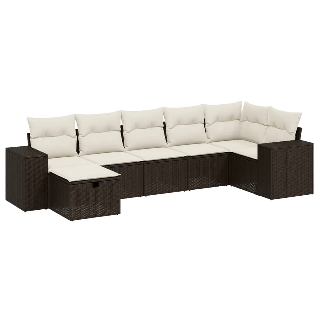 Set Divani da Giardino 7 pz con Cuscini Marrone in Polyrattan - homemem39