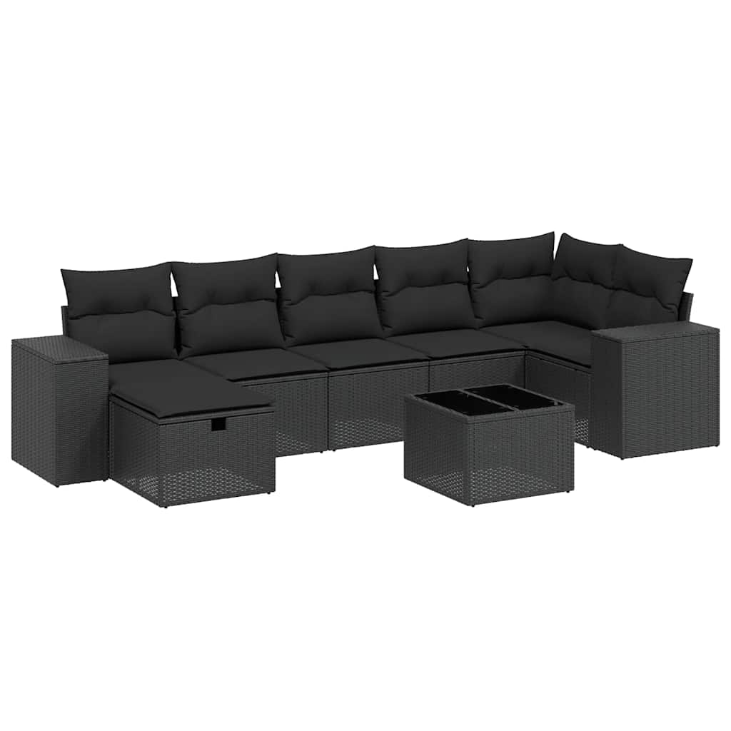 Set Divani da Giardino con Cuscini 8 pz Nero in Polyrattan | homemem39