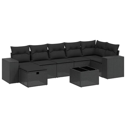 Set Divani da Giardino con Cuscini 8 pz Nero in Polyrattan | homemem39