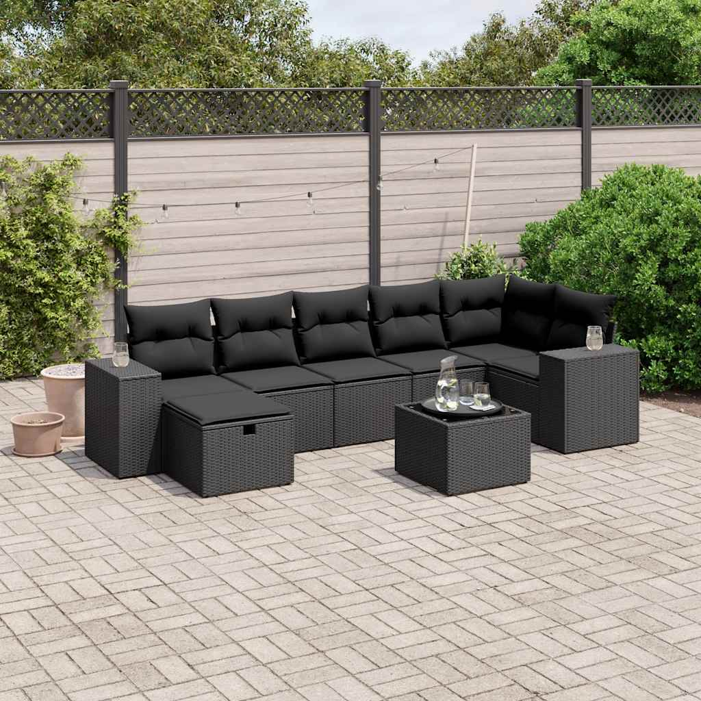 Set Divani da Giardino con Cuscini 8 pz Nero in Polyrattan | homemem39