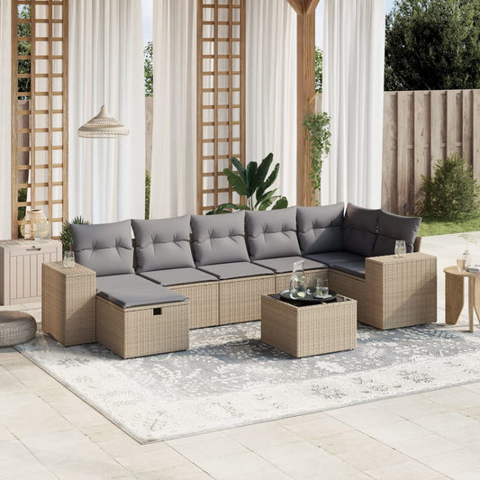 Set Divano da Giardino 8 pz con Cuscini Beige Misto Polyrattan - homemem39