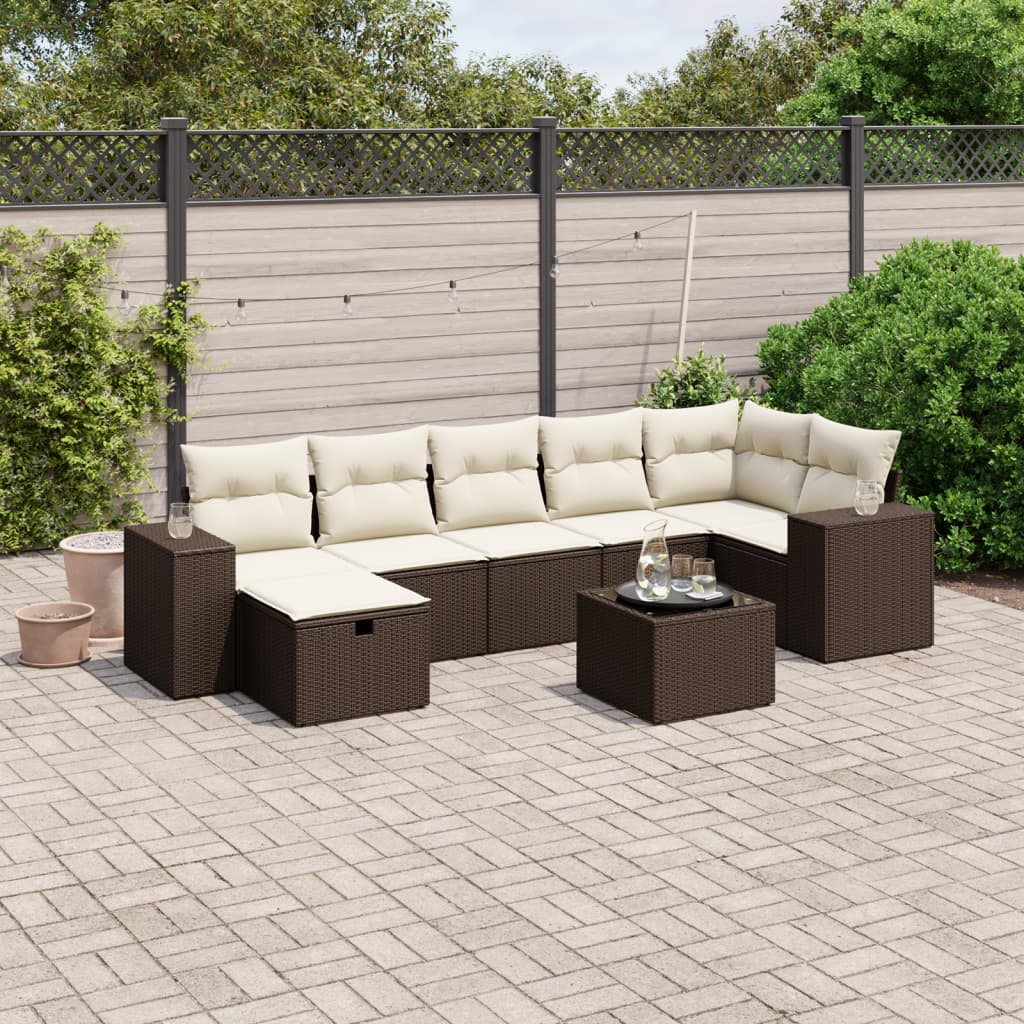 Set Divani da Giardino 8 pz con Cuscini Marrone in Polyrattan - homemem39
