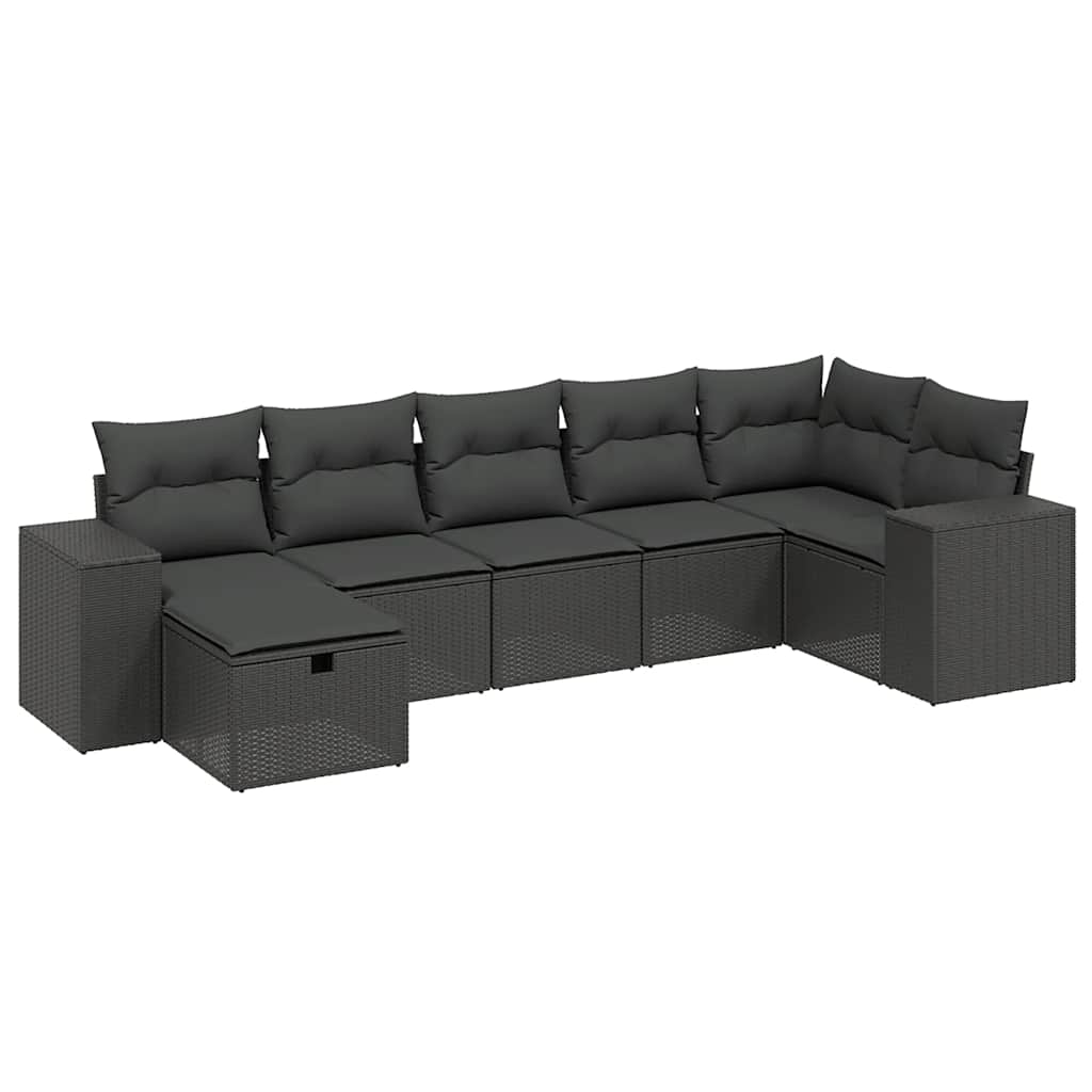 Set Divani da Giardino con Cuscini 7pz Nero Polyrattan | homemem39