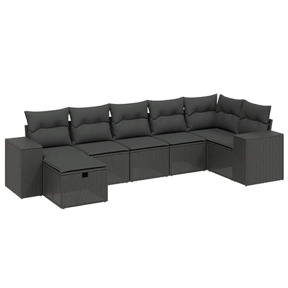 Set Divani da Giardino con Cuscini 7pz Nero Polyrattan | homemem39