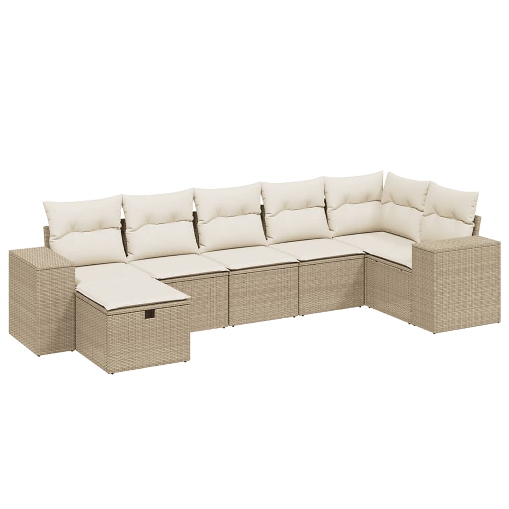 Set Divani da Giardino 7 pz con Cuscini Beige in Polyrattan - homemem39