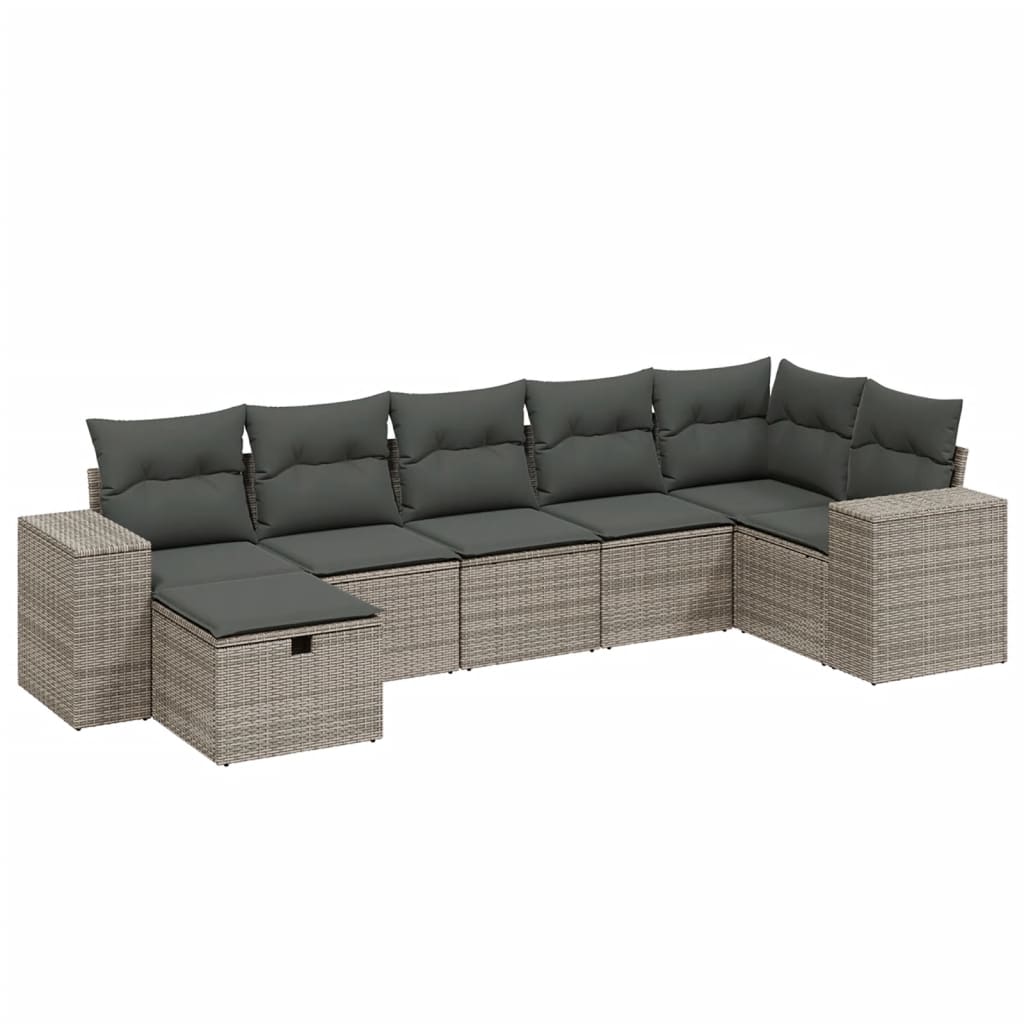 Set Divani da Giardino 7 pz con Cuscini Grigio in Polyrattan | homemem39