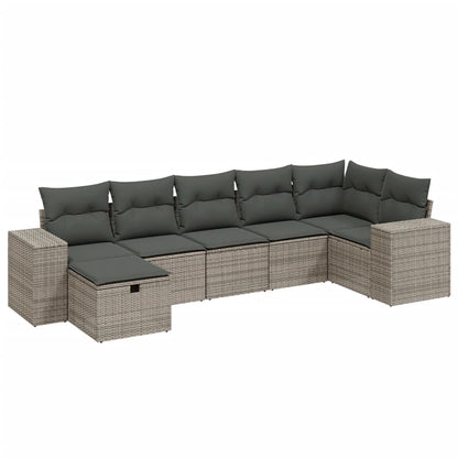 Set Divani da Giardino 7 pz con Cuscini Grigio in Polyrattan | homemem39