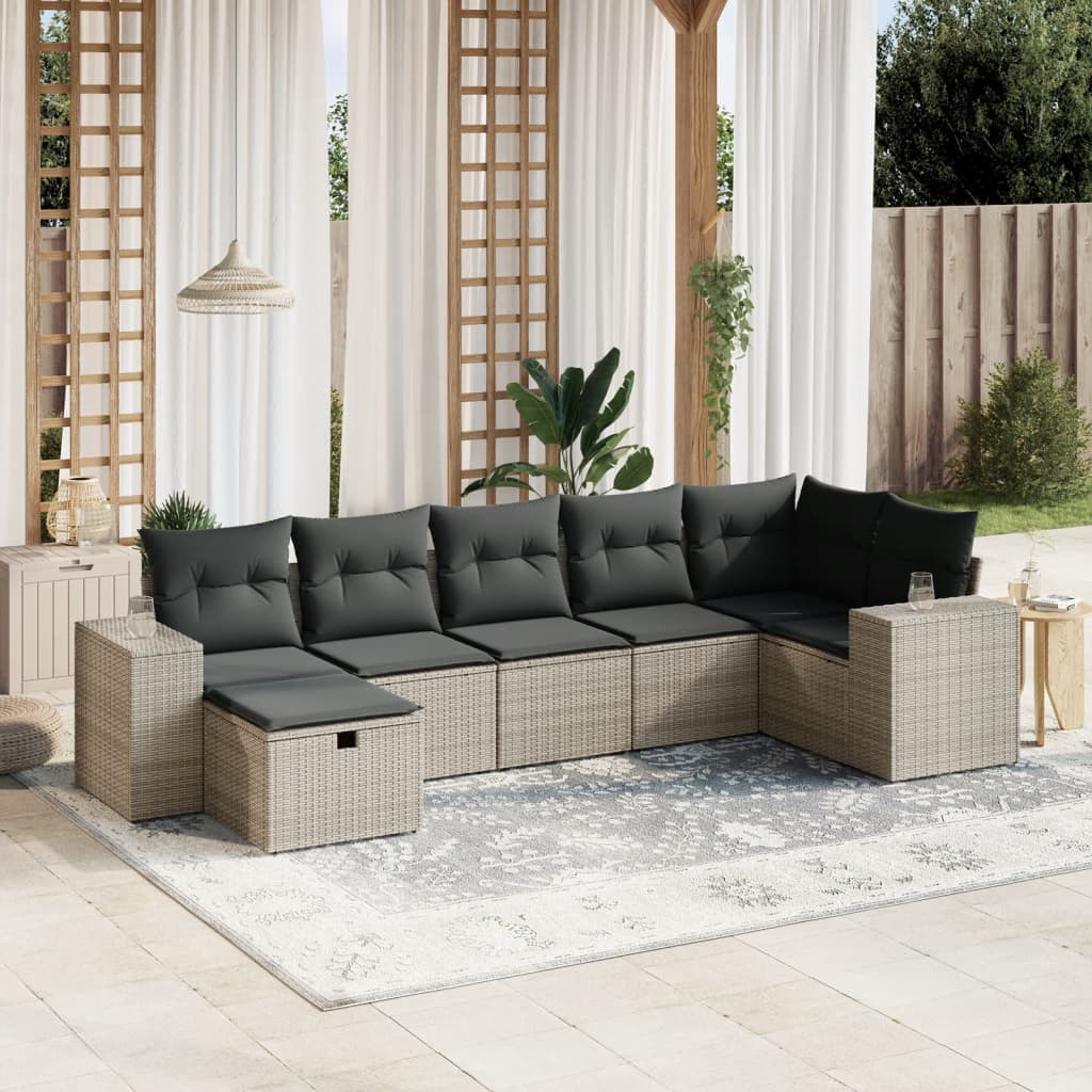 Set Divani da Giardino 7 pz con Cuscini Grigio in Polyrattan | homemem39
