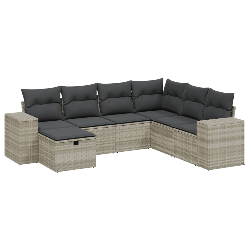 Set Divani da Giardino 7pz con Cuscini Grigio Chiaro Polyrattan - homemem39