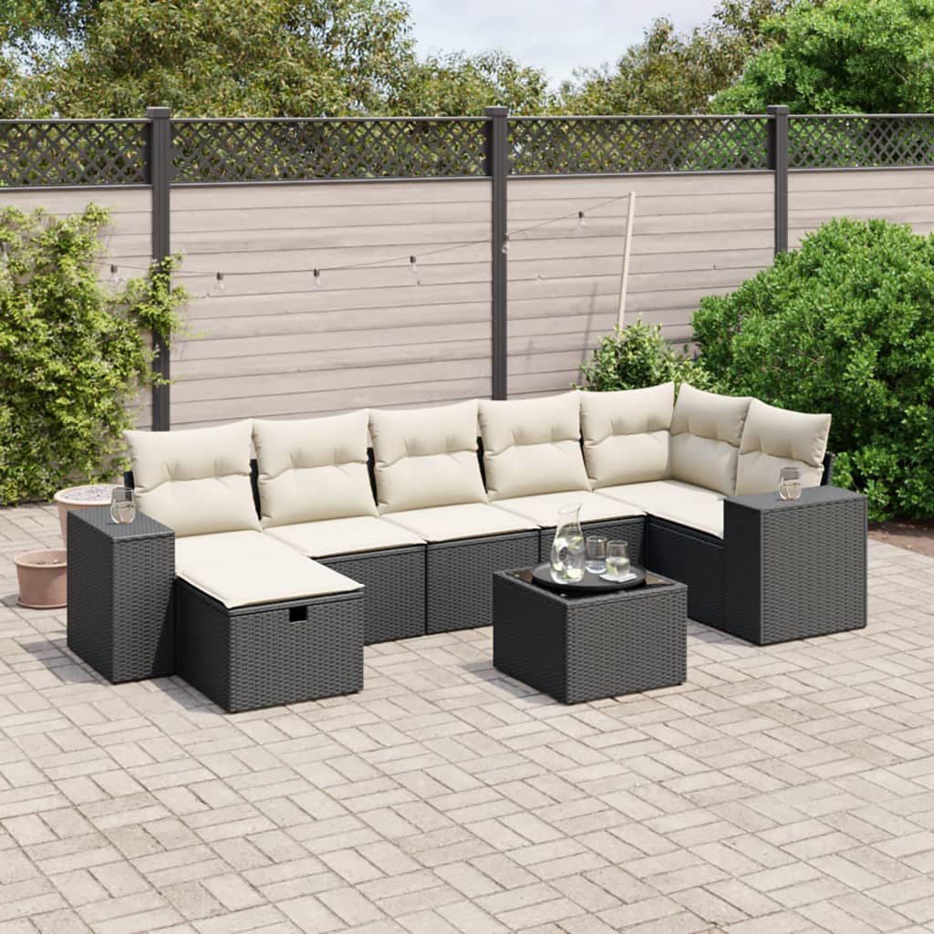 Set Divani da Giardino con Cuscini 8 pz Nero in Polyrattan | homemem39