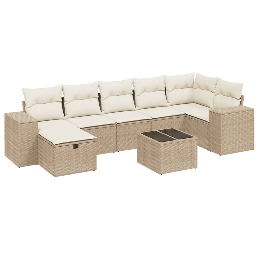 Set Divano da Giardino 8 pz con Cuscini Beige in Polyrattan - homemem39