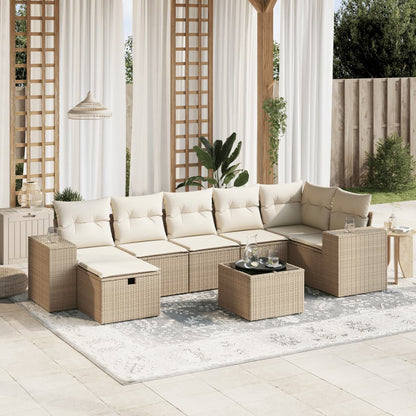 Set Divano da Giardino 8 pz con Cuscini Beige in Polyrattan - homemem39