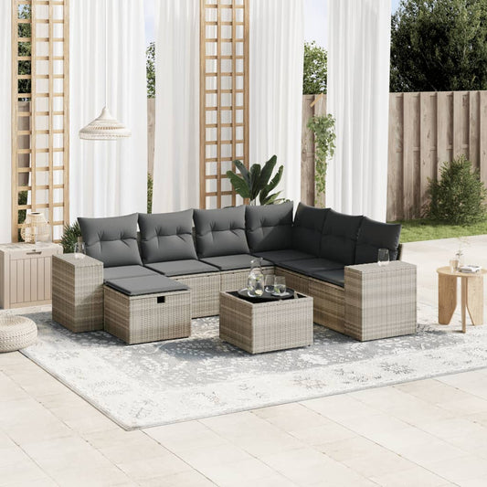 Set Divano da Giardino 8pz con Cuscini Grigio Chiaro Polyrattan - homemem39