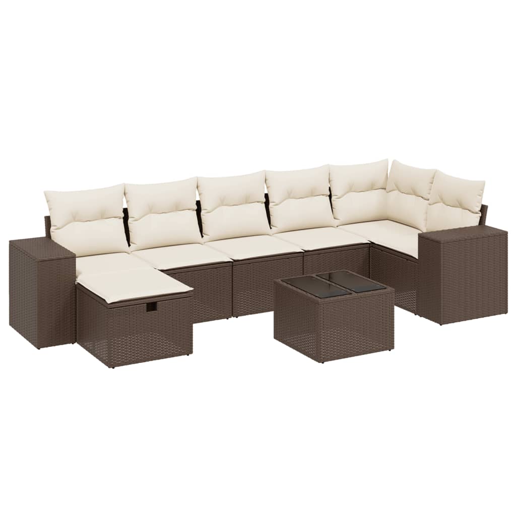 Set Divani da Giardino 8 pz con Cuscini Marrone in Polyrattan - homemem39
