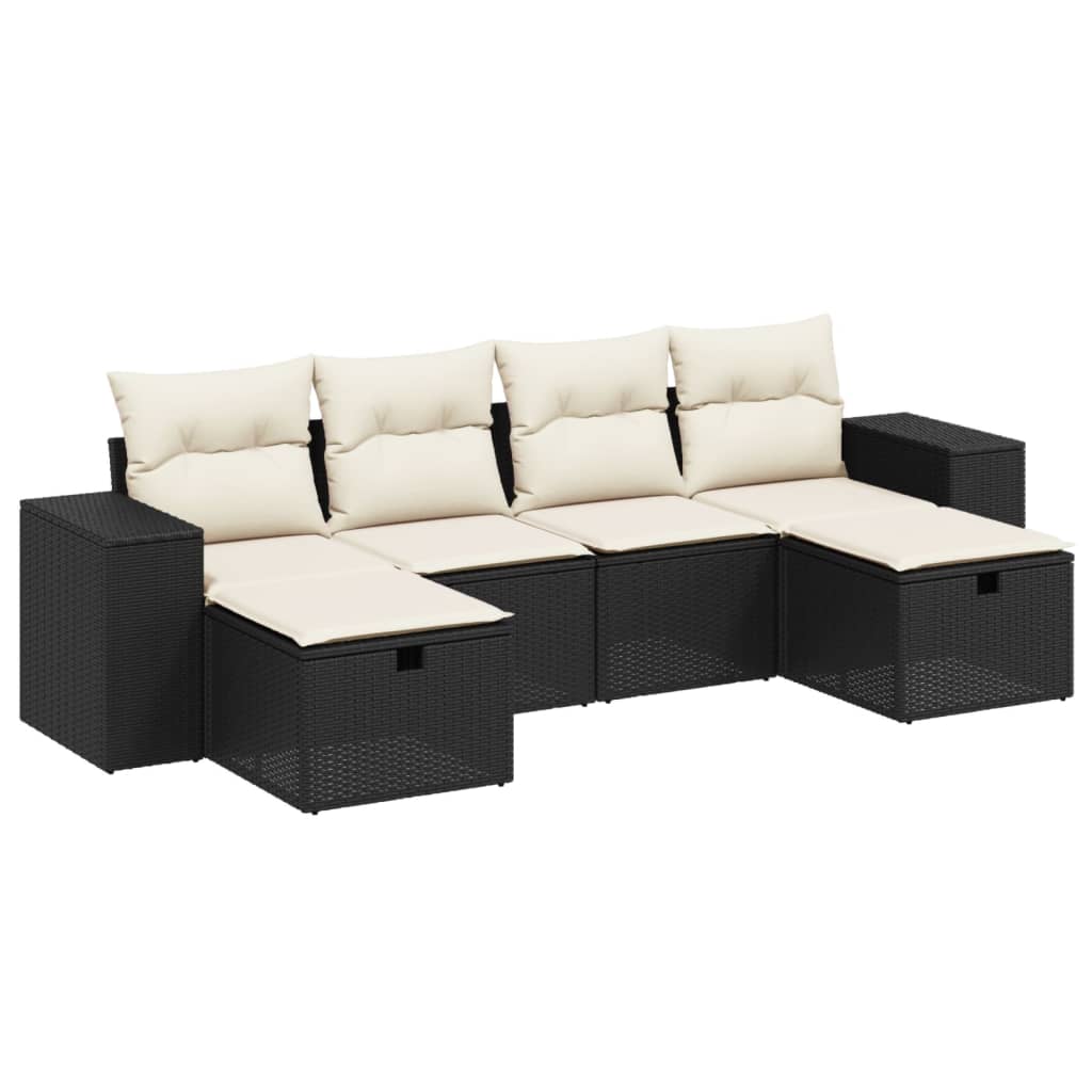 Set Divano da Giardino 6 pz con Cuscini Nero in Polyrattan - homemem39