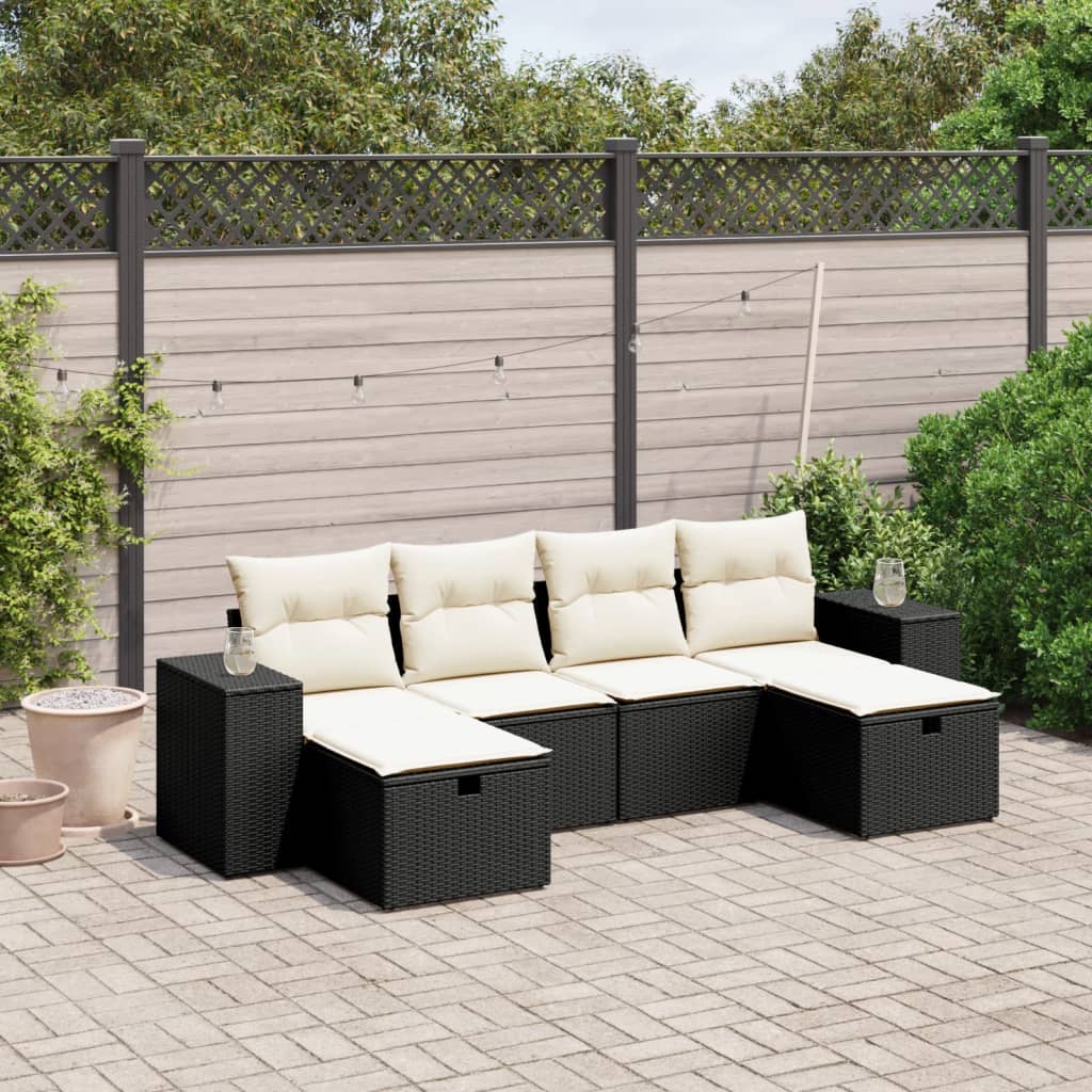Set Divano da Giardino 6 pz con Cuscini Nero in Polyrattan - homemem39