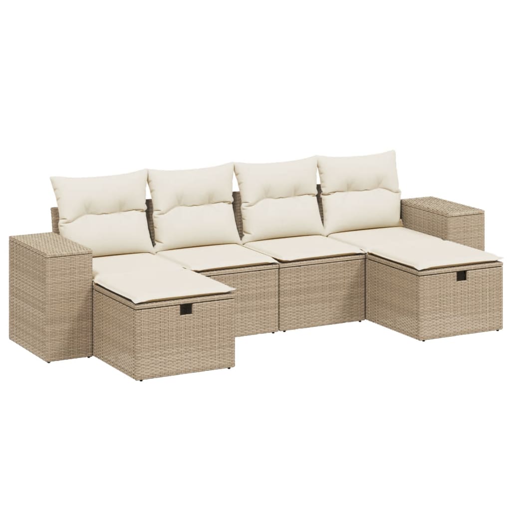 Set Divano da Giardino 6 pz con Cuscini Beige in Polyrattan - homemem39