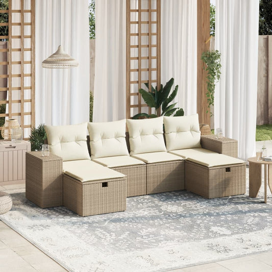 Set Divano da Giardino 6 pz con Cuscini Beige in Polyrattan - homemem39