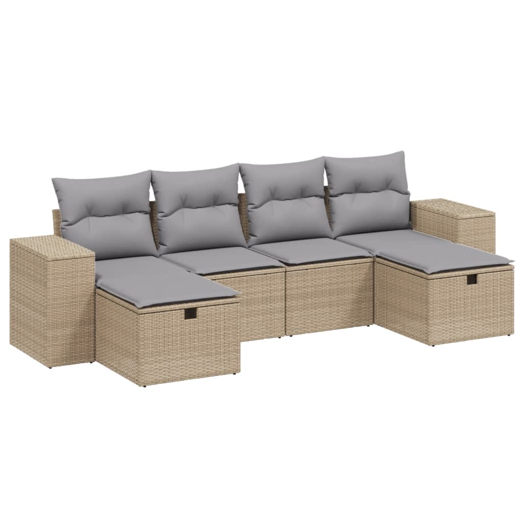 Set Divano da Giardino 6 pz con Cuscini Beige Misto Polyrattan - homemem39