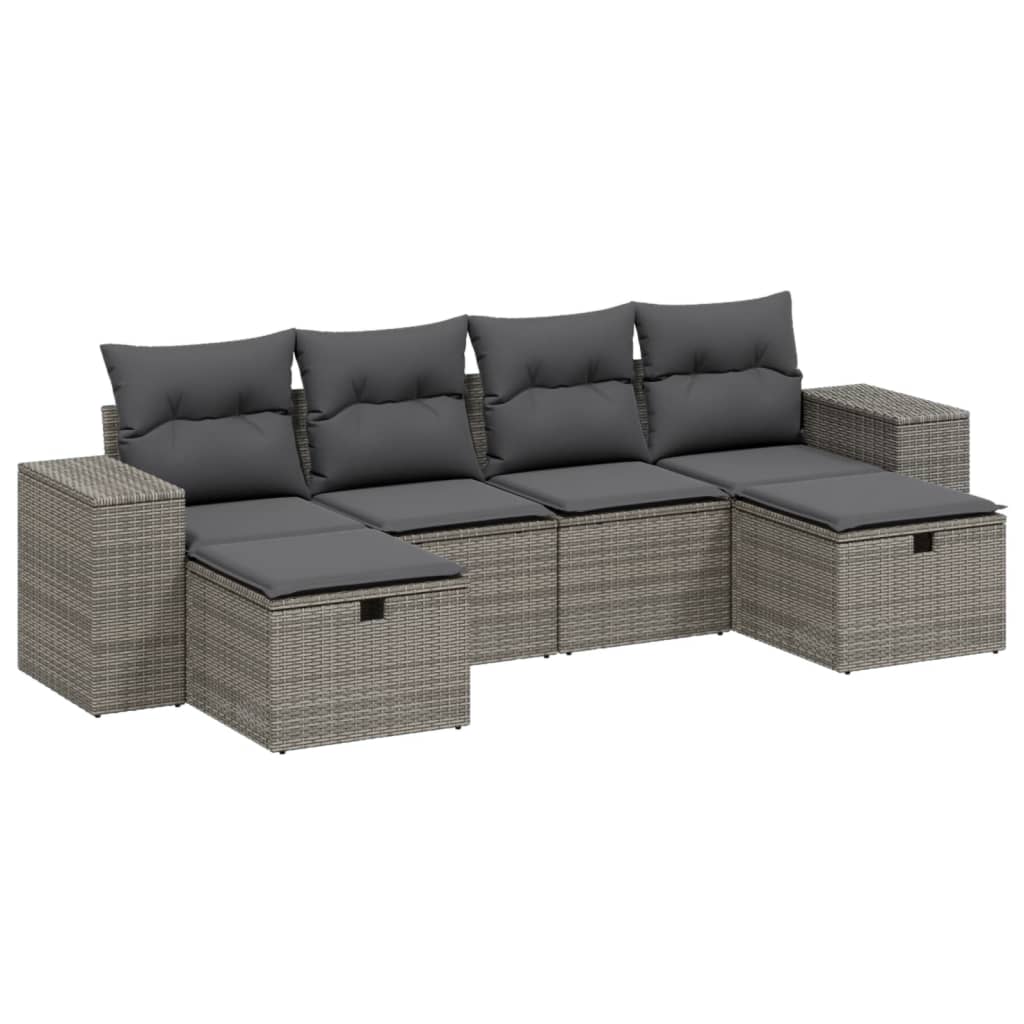 Set Divano da Giardino 6 pz con Cuscini Grigio in Polyrattan | homemem39