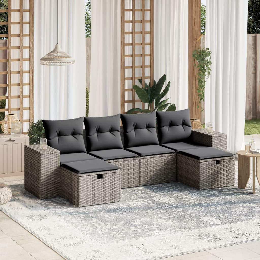 Set Divano da Giardino 6 pz con Cuscini Grigio in Polyrattan | homemem39