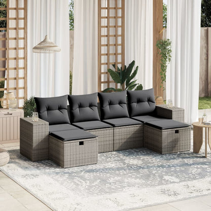 Set Divano da Giardino 6 pz con Cuscini Grigio in Polyrattan | homemem39