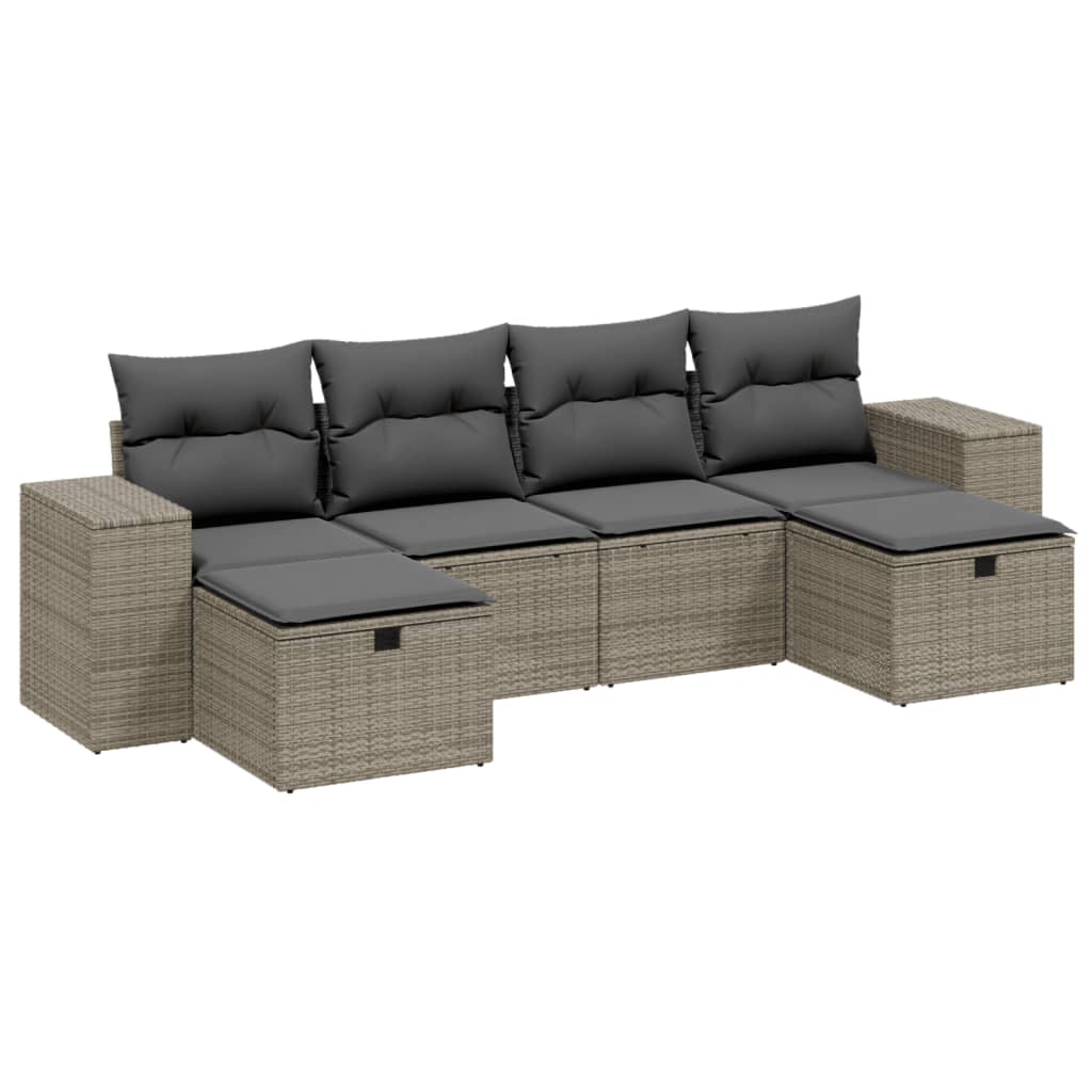 Set Divano da Giardino 6pz con Cuscini Grigio Chiaro Polyrattan - homemem39