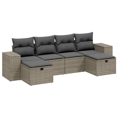Set Divano da Giardino 6pz con Cuscini Grigio Chiaro Polyrattan - homemem39