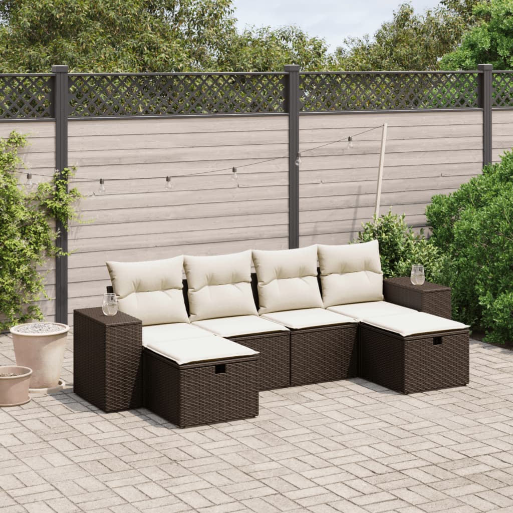 Set Divano da Giardino 6 pz con Cuscini Marrone in Polyrattan - homemem39