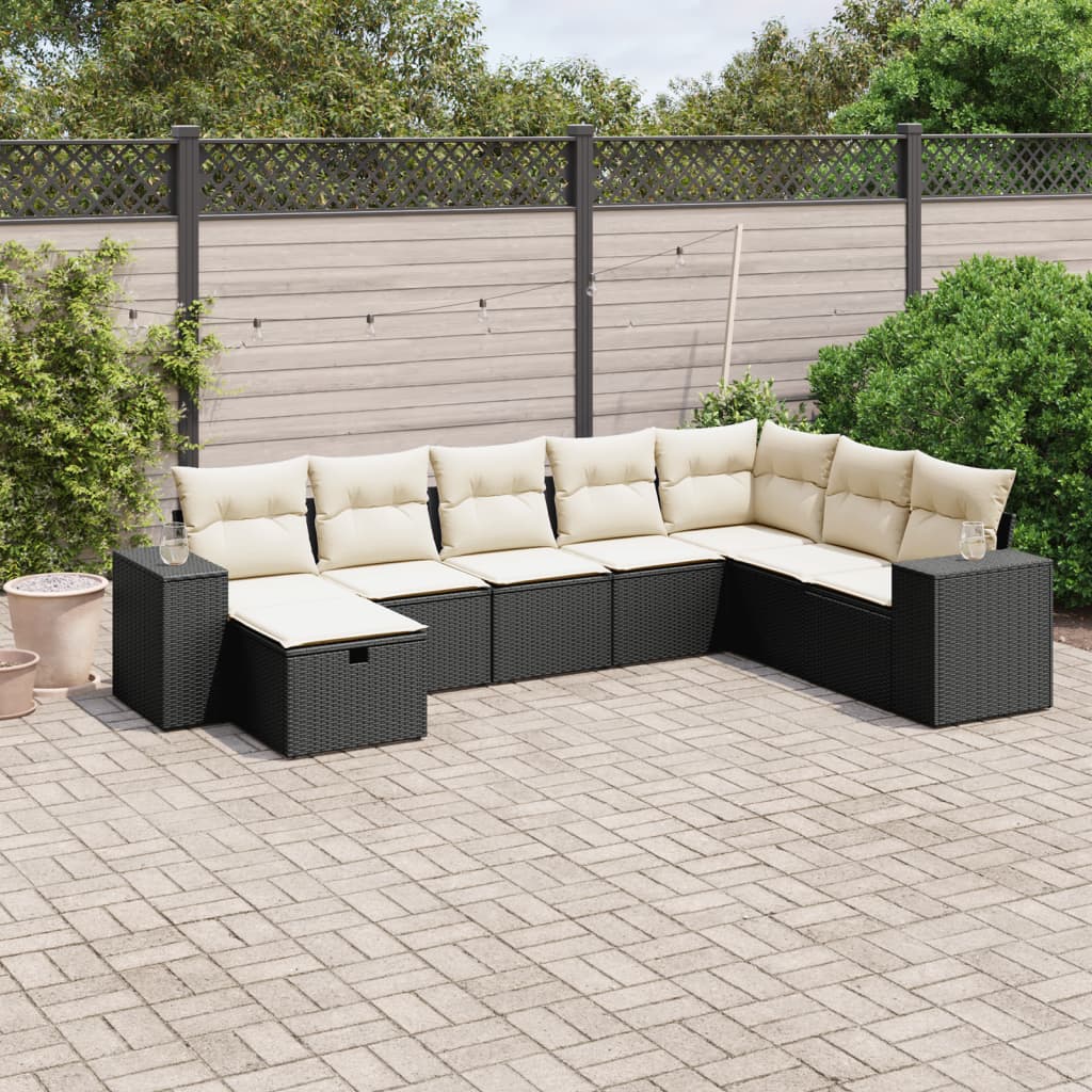 Set Divani da Giardino con Cuscini 8 pz Nero in Polyrattan - homemem39