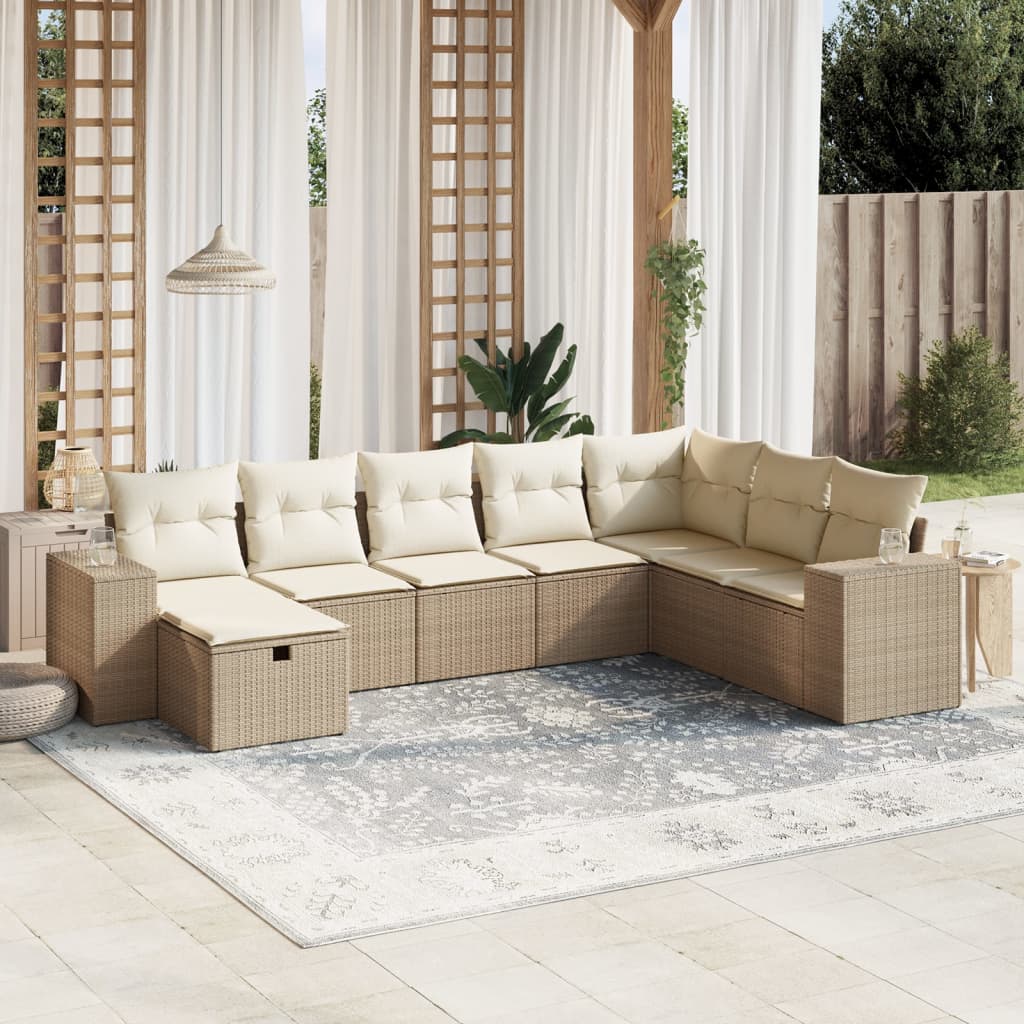 Set Divano da Giardino 8 pz con Cuscini Beige in Polyrattan - homemem39