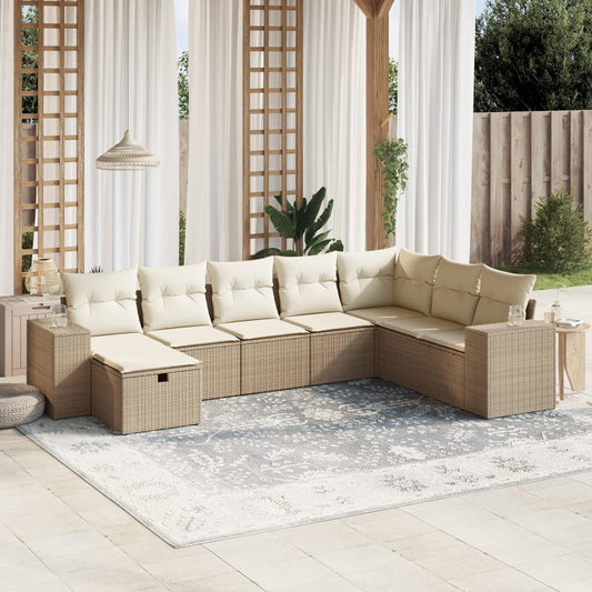 Set Divano da Giardino 8 pz con Cuscini Beige in Polyrattan - homemem39